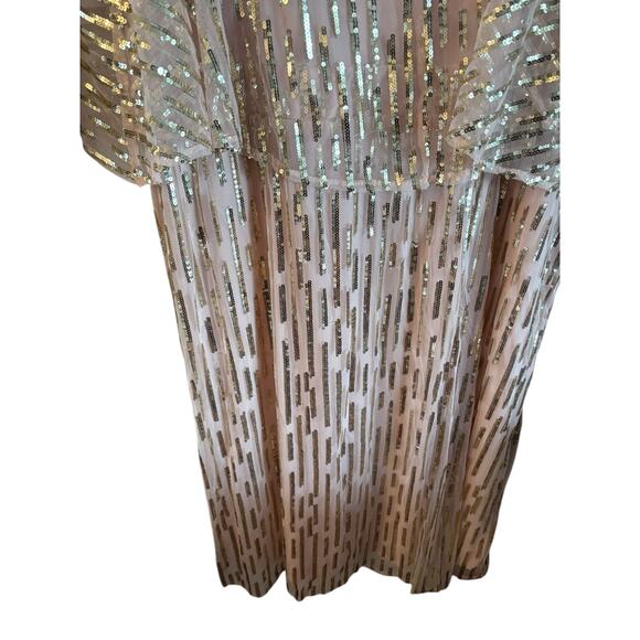 Roamans Women’s Gold Sequin Maxi Dress Blush Pink Chiffon Size 42W V Neck Event - Picture 6 of 11